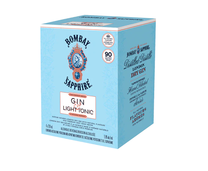 Bombay Sapphire Gin & Light Tonic Cocktail 4-pack 250ml cans